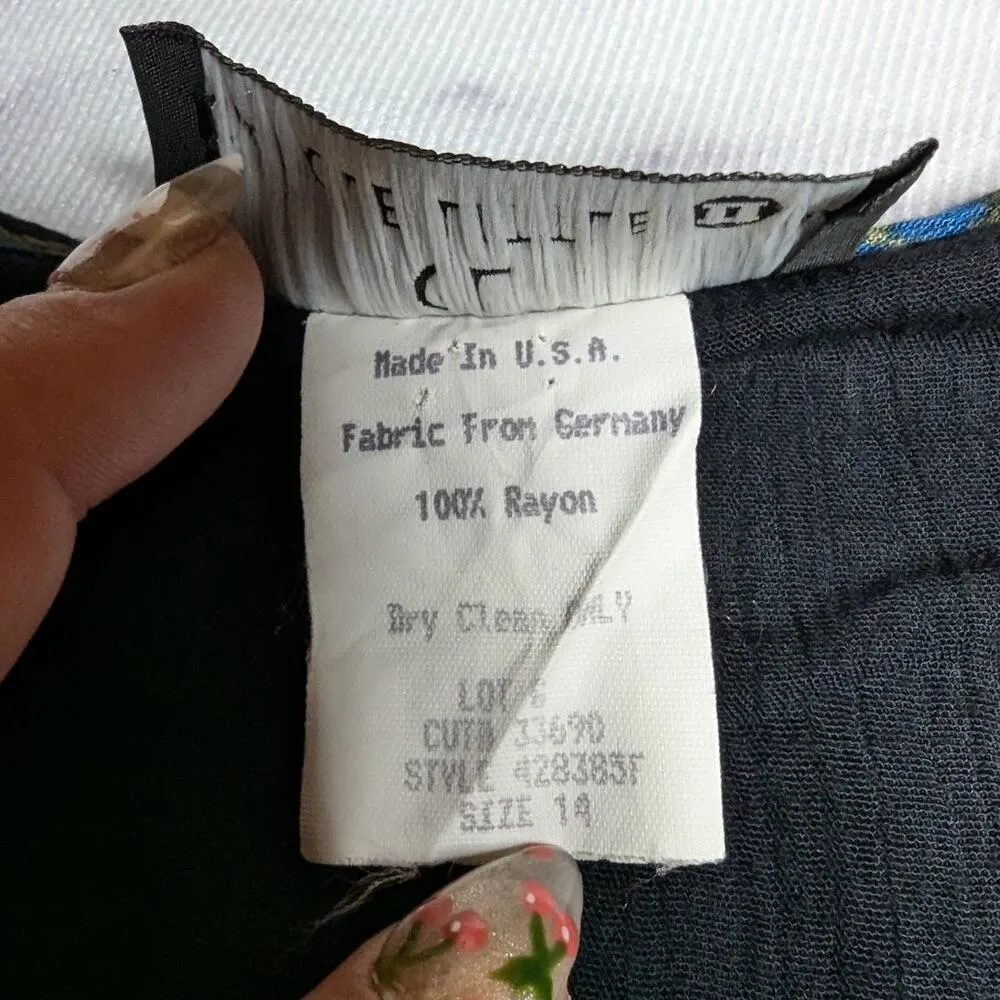 Vtg 1990s Carole Little Black Gauzy Crinkled Geometric Trim Bead Pullover Top 14 - Image 5