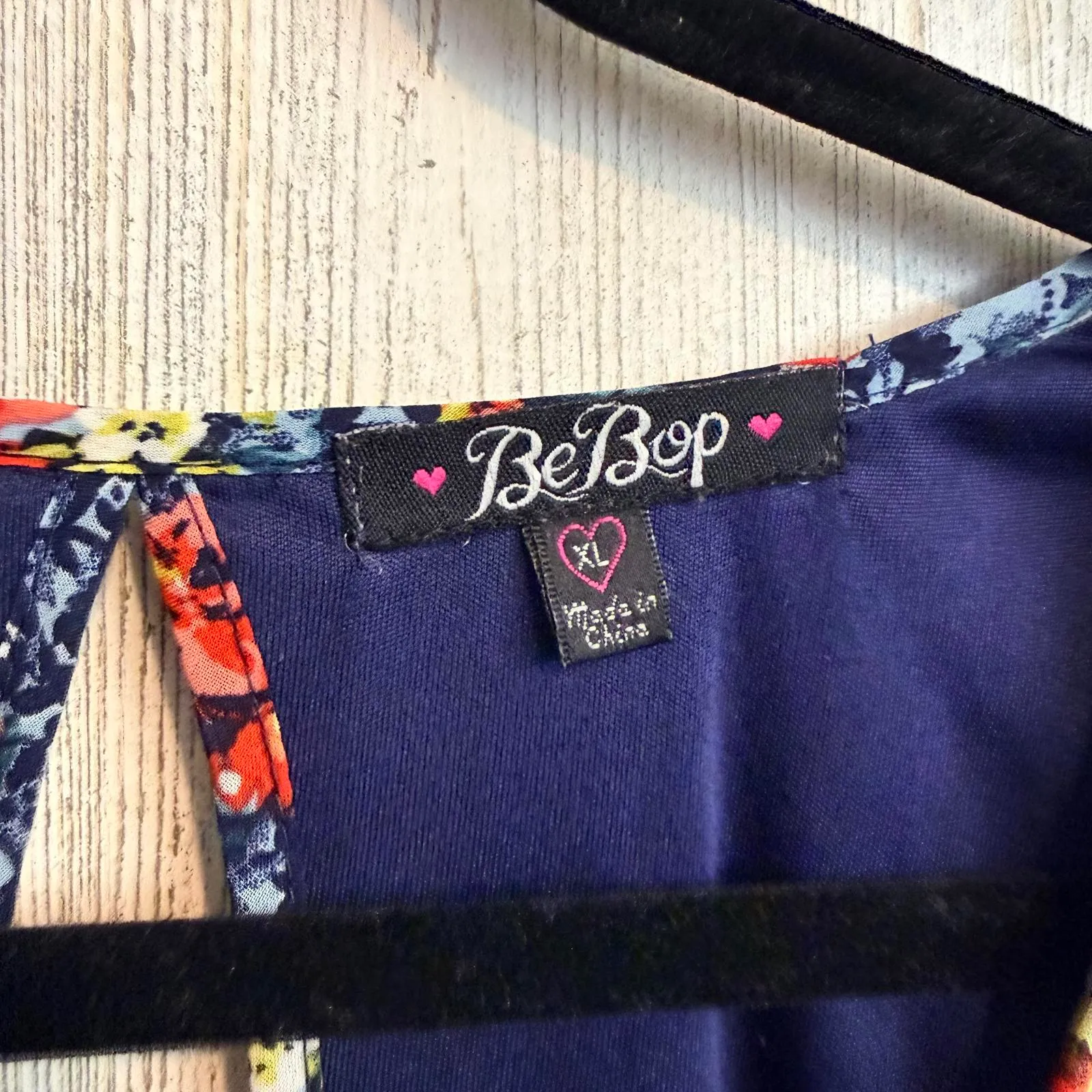 BeBop Women's XL Floral V-Neck Dress Navy Red Yellow 3/4 Sleeve Boho Fit & Flare - Image 7