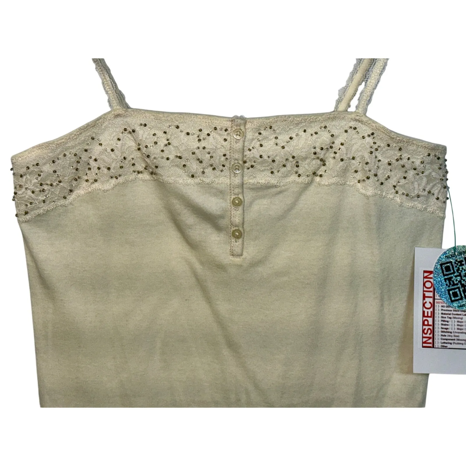 Abercrombie & Fitch Cream Ivory Lace Trim Beaded Henley Tank Top Womens Size 14 - Image 5