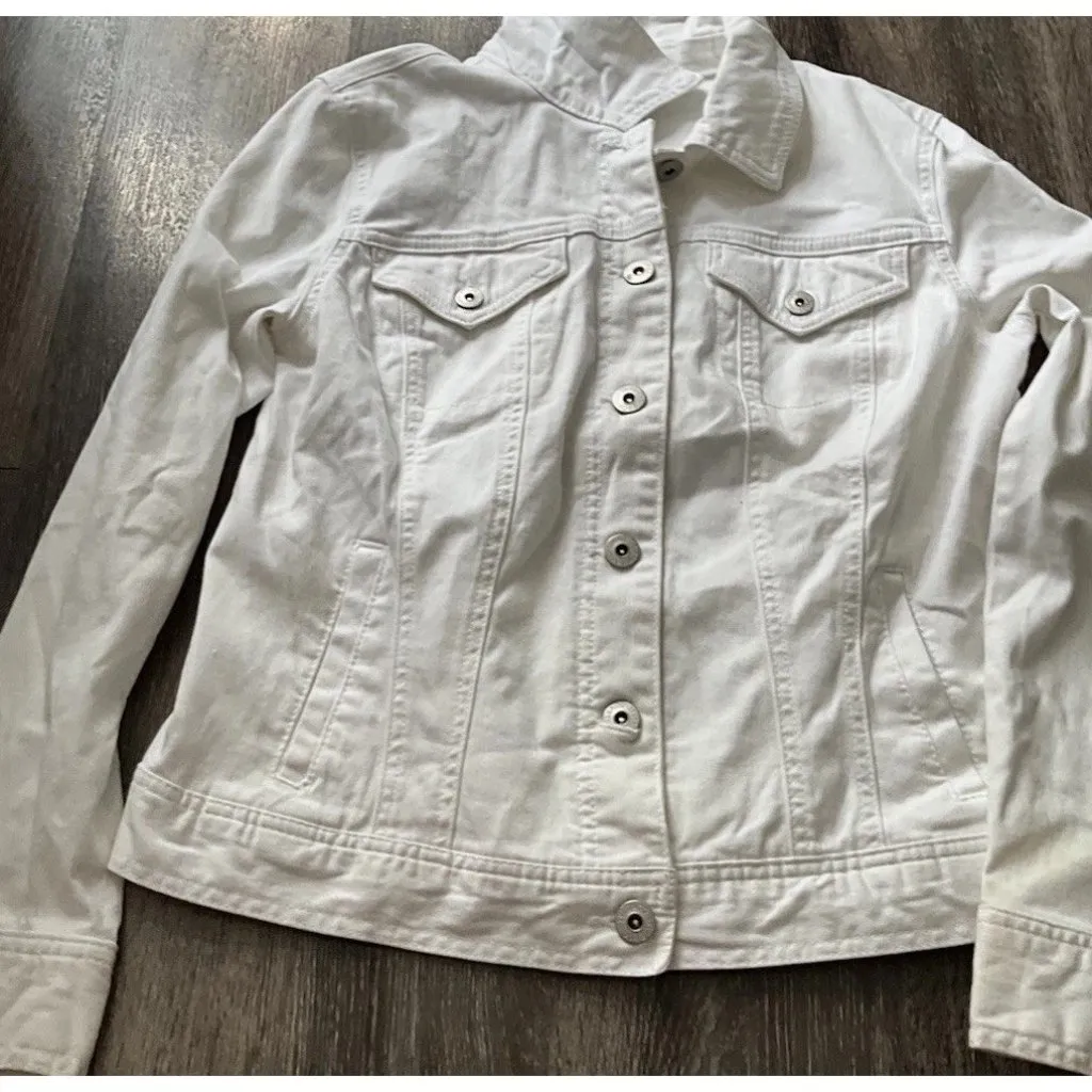 Style & Co White Jean Jacket Button Up Women’s Size Large Size M - Image 4