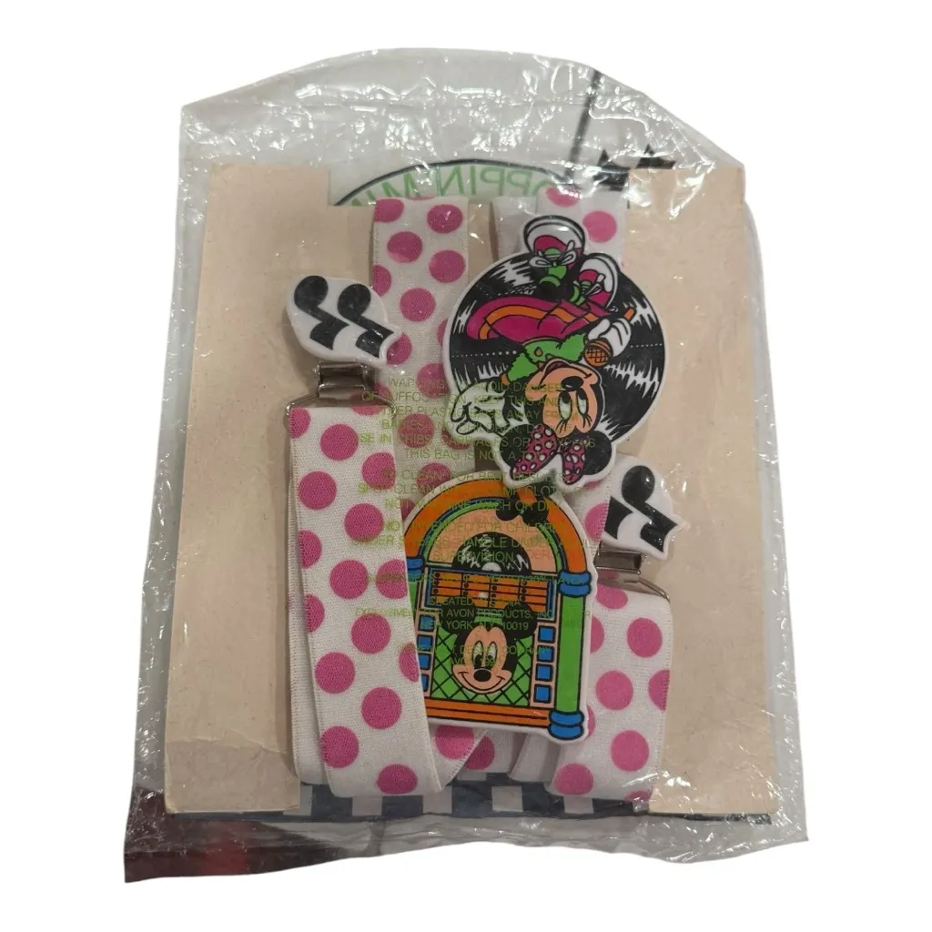Vintage Disney Minnie Mouse “Be-Boppin’ Minnie” Suspenders Pink Polka Dot Sealed - Image 3
