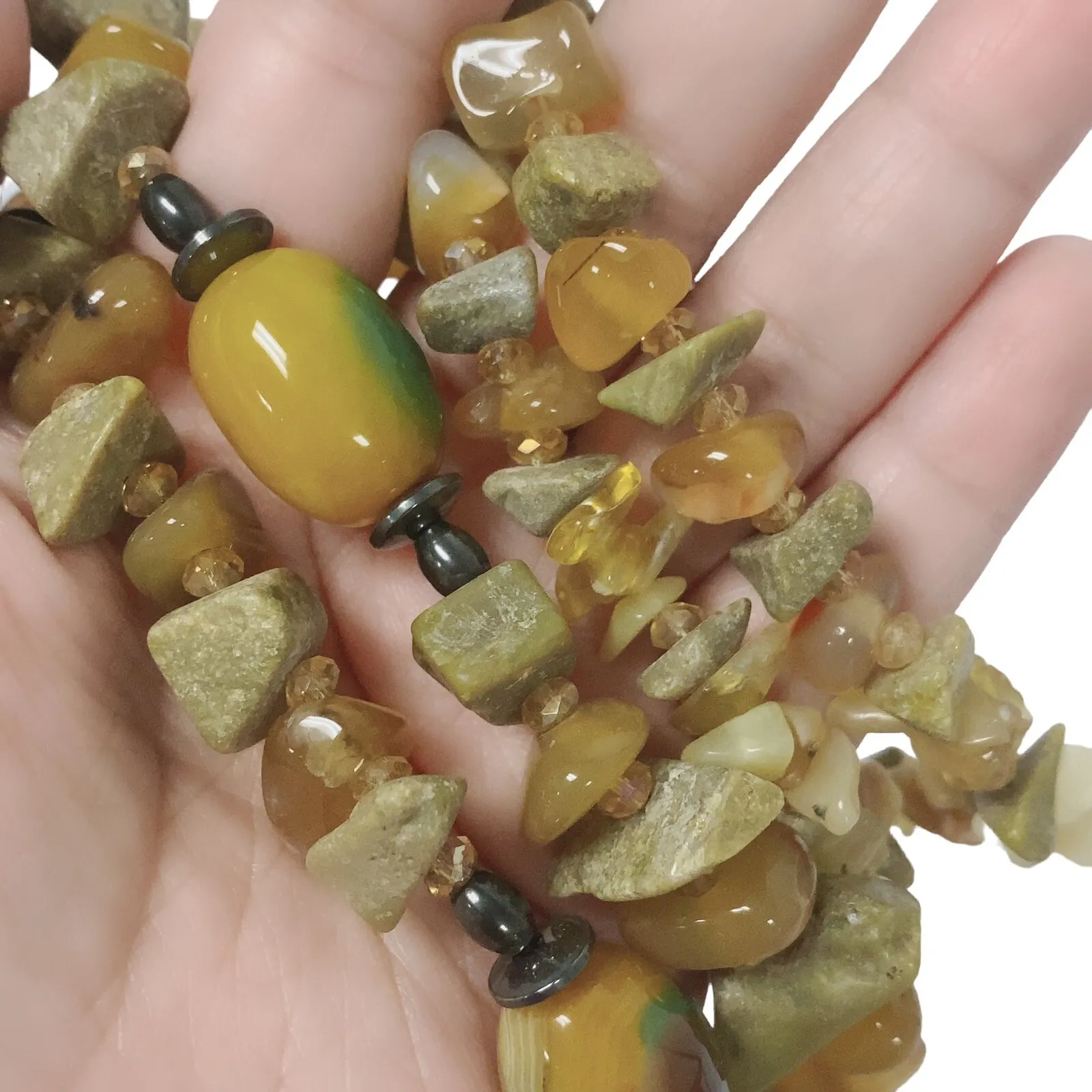 Vintage 28" natural stones jade agate quartz bead beads necklace fall costume - Image 2
