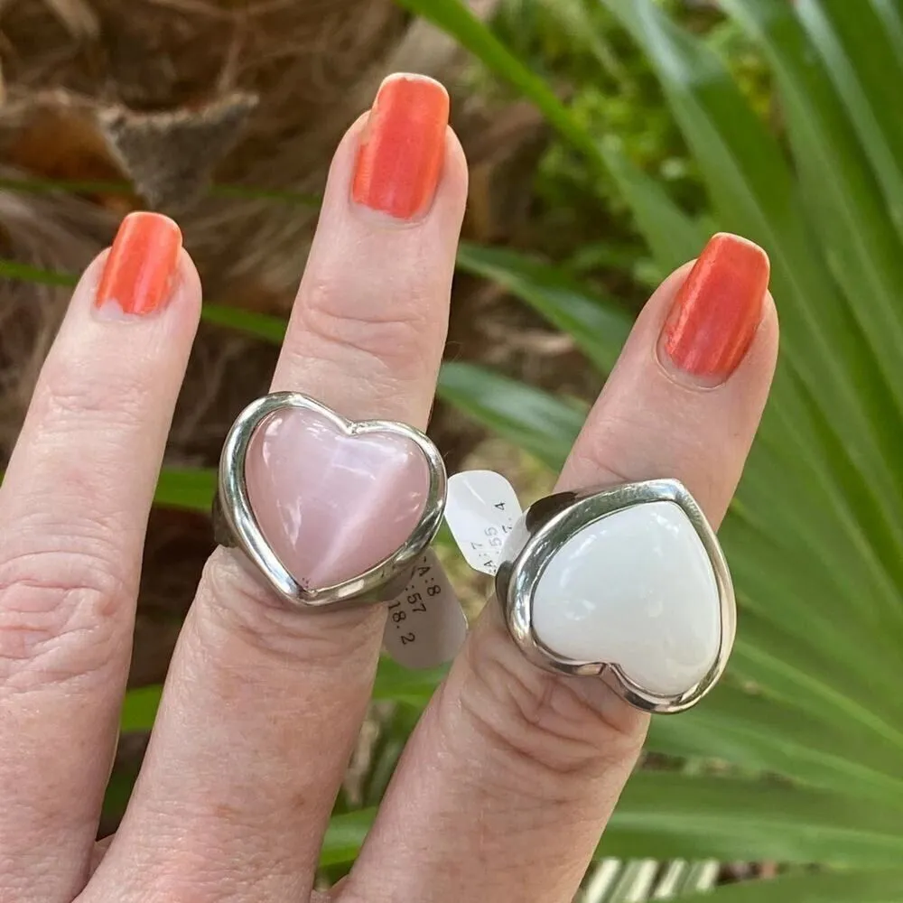 Vintage Ed Force Stainless Steel Large Heart Stone Ring Size 8 White - Image 5
