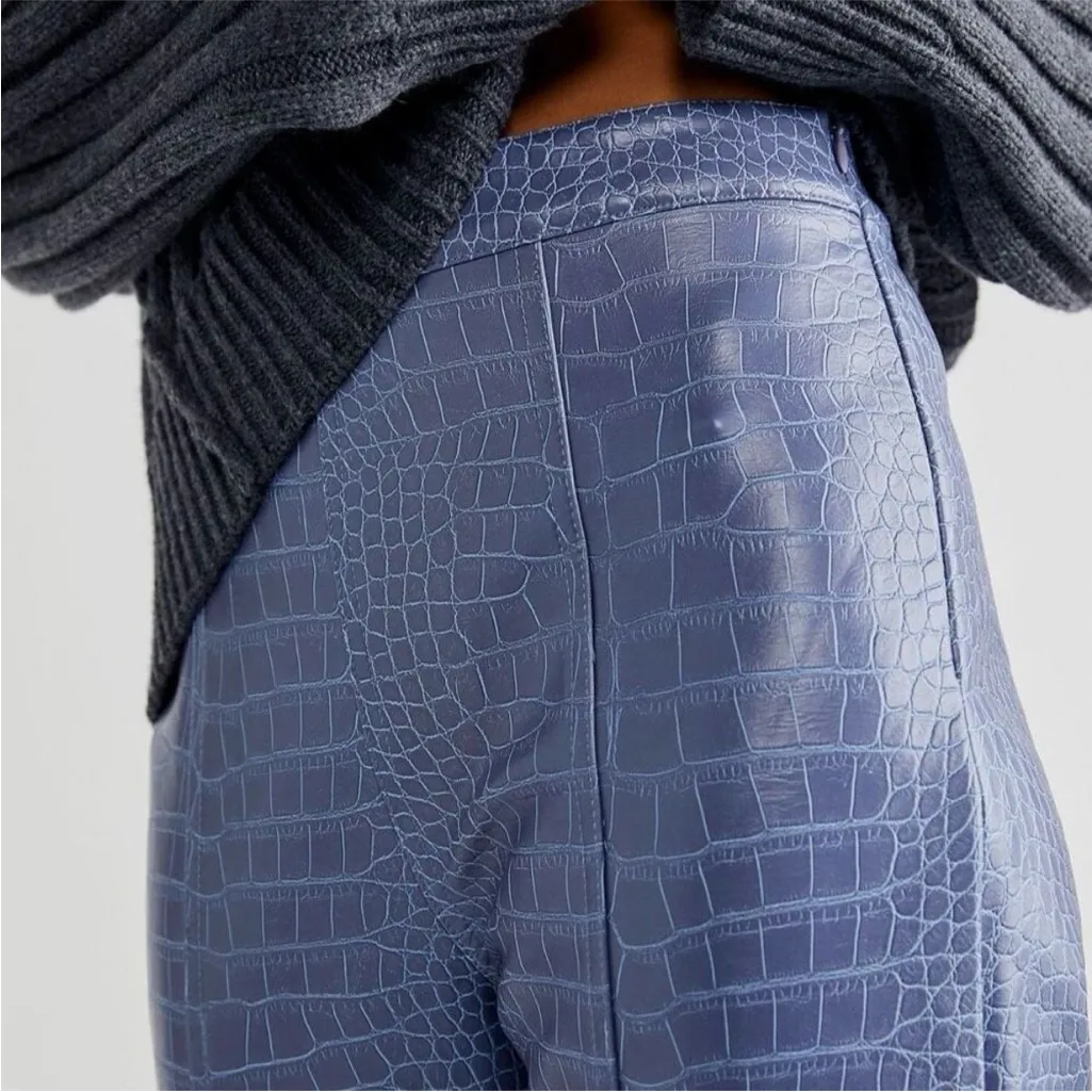 Free People Hosbjerg Irah Croc Pants Faux Leather Periwinkle Blue - Image 7