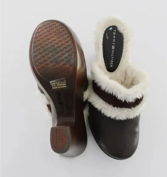 Merry Vintage Y2K Leather Faux Fur Trim Platform Clogs - Image 7