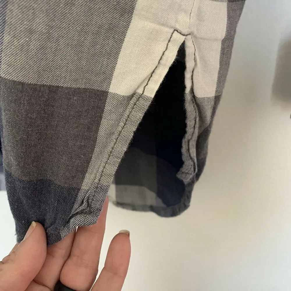 𝅺MADEWELL plaid flannel EX boyfriend shirt top purple long sleeve hi low - Image 3