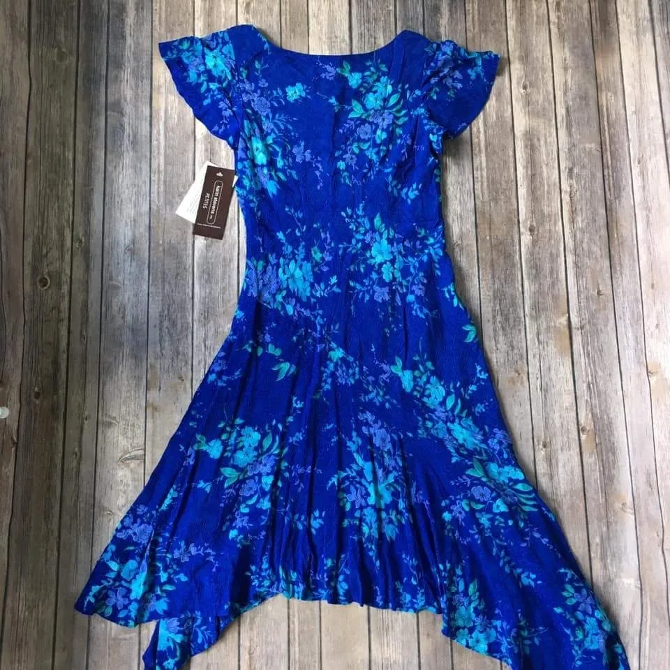 Vtg Floral Dress Petite Women 6 P S Blue Karin Stevens Cottage Core Coquette New - Image 5