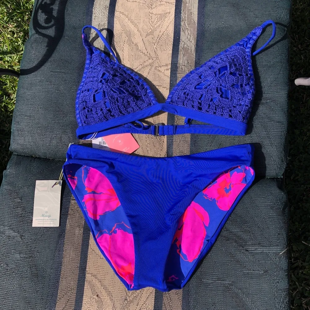 Maaji reversible Bikini Cobalt Blue Parade Crochet And Fushia L - Image 5
