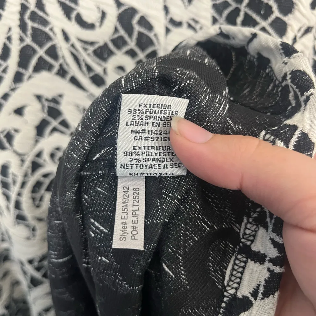 ELIZA J 6 Dress Black White Lace Print Woven A Line 3/4 Sleeve Paisley Baroque - Image 5