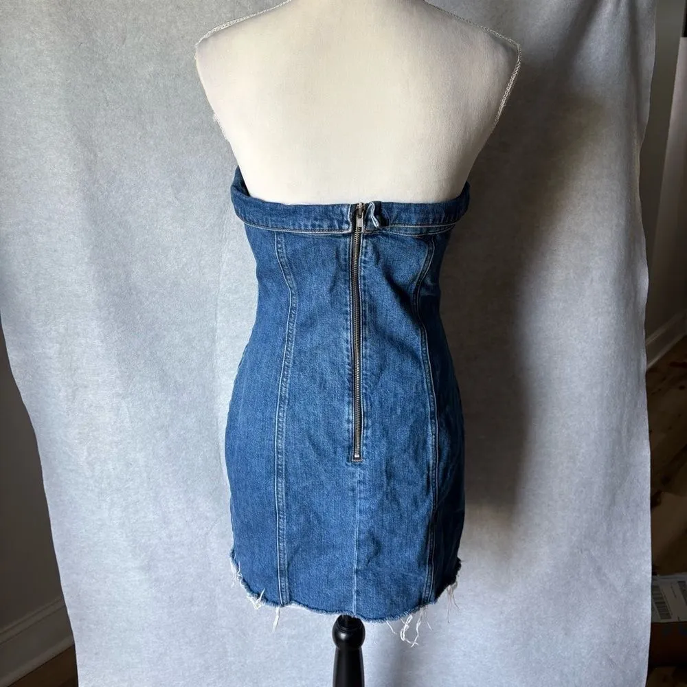 Reformation Madilyn Denim Mini Tube Top Strapless Bodycon Dress - Image 3