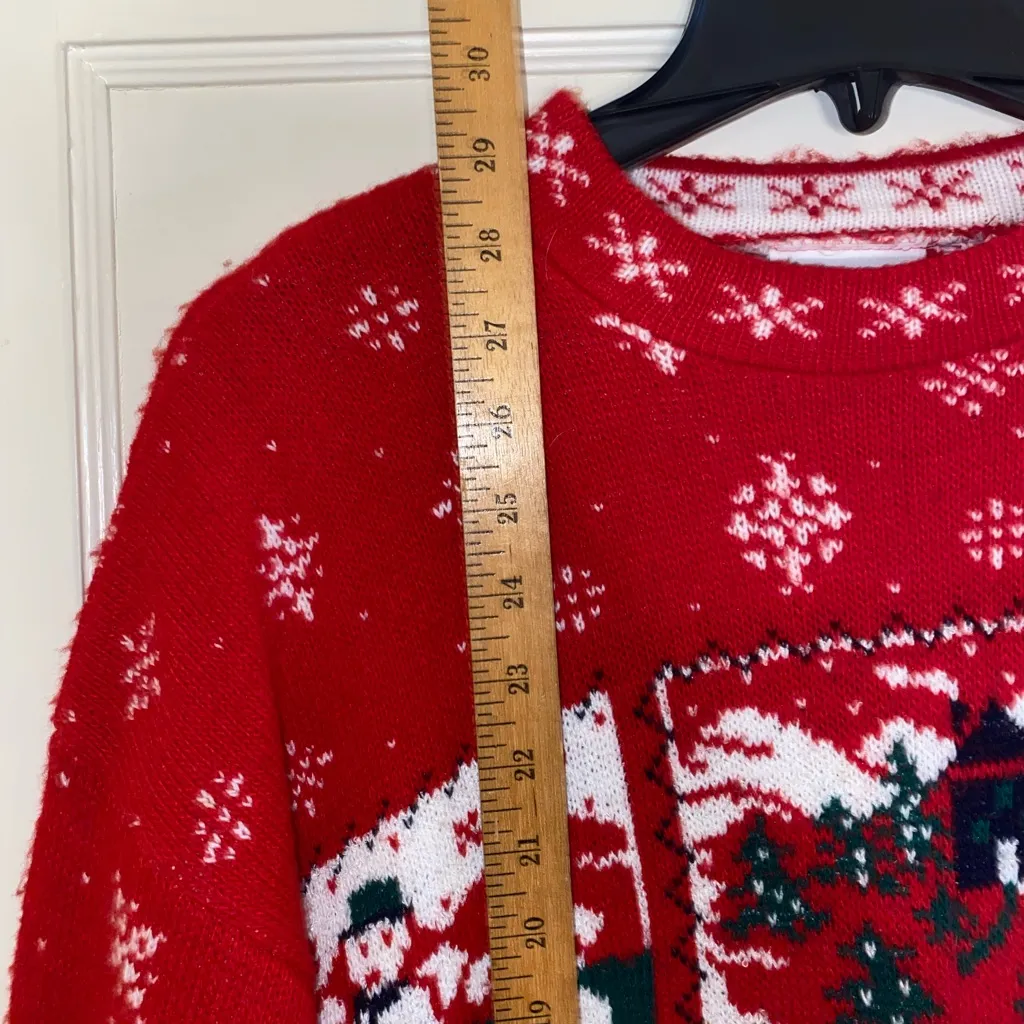 Vintage Willow Bay Long Sweater Knit Snowman Landscape Holiday Large Mock Neck Red - Image 3