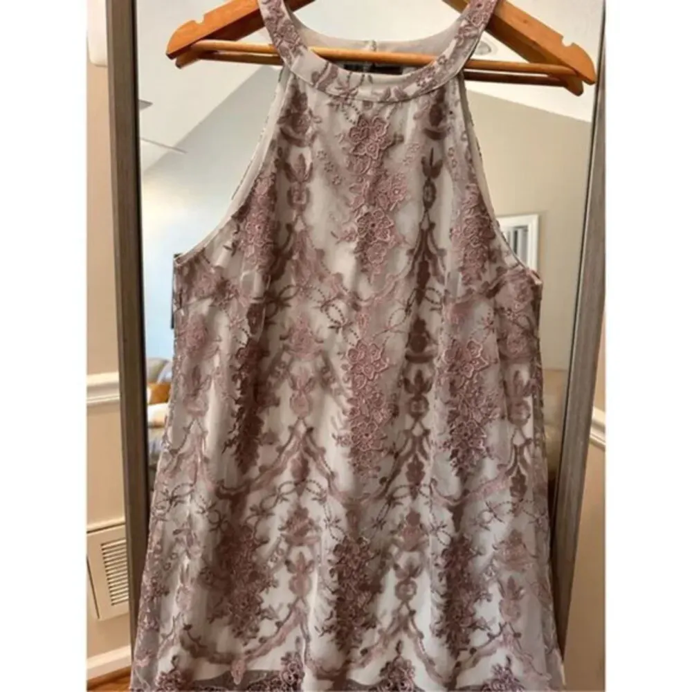 Altar'd State Mila Dress Women Medium Ice Blue Taupe‎ Lace - Image 3