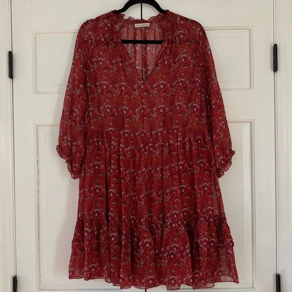Ulla Johnson Ruby Red Ollie Dress Size 4 Valentines Day Silk Floral Mini Dress - Image 5