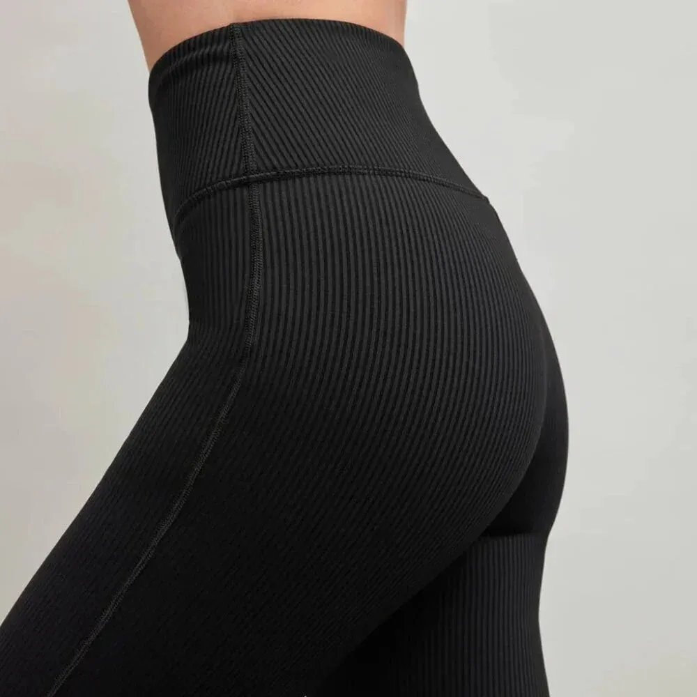 Carbon38 Black Ribbed High Rise Leggings‎ - Image 2