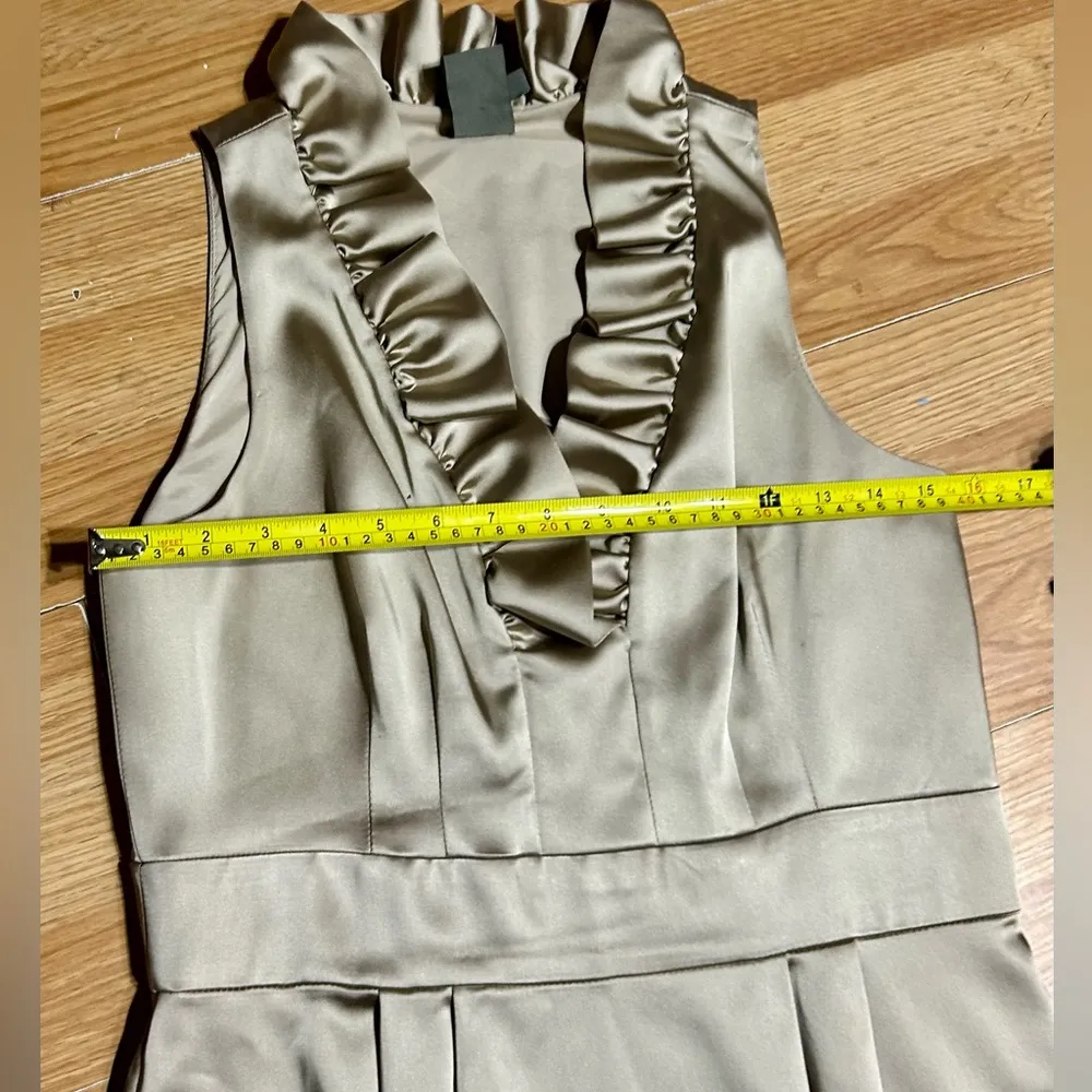 Just Taylor Dress 8 RUFFLE NECK SATIN SHEATH Pencil Evening Cocktail Old Gold - Image 8