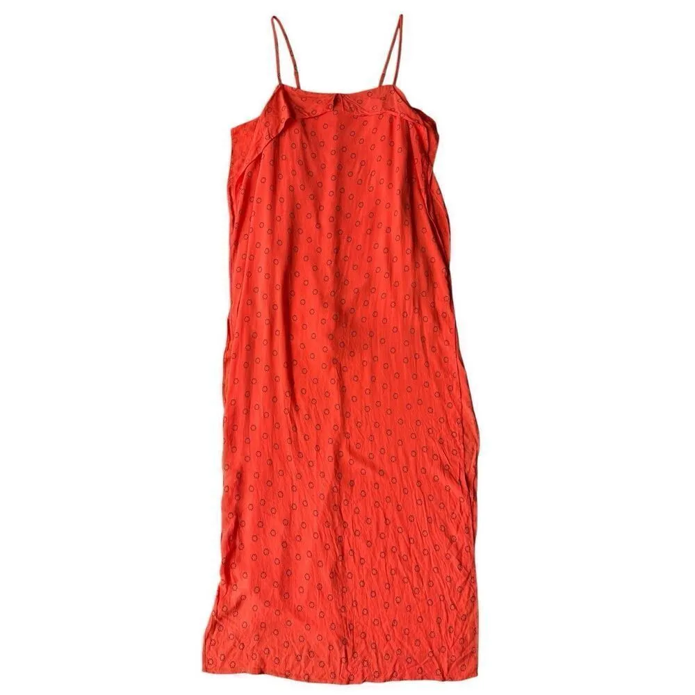 Urban Outfitters Orange Linen Ooh La La Side Slit Romper Maxi Dress Size S - Image 7