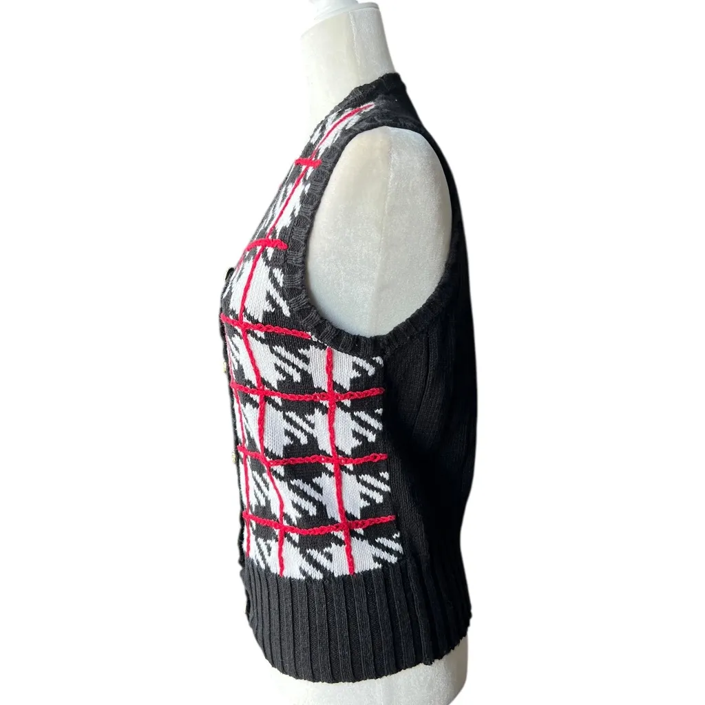 Vintage Red, White, & Black Patterned Knit Vest Petite Medium Red Size undefined - Image 5