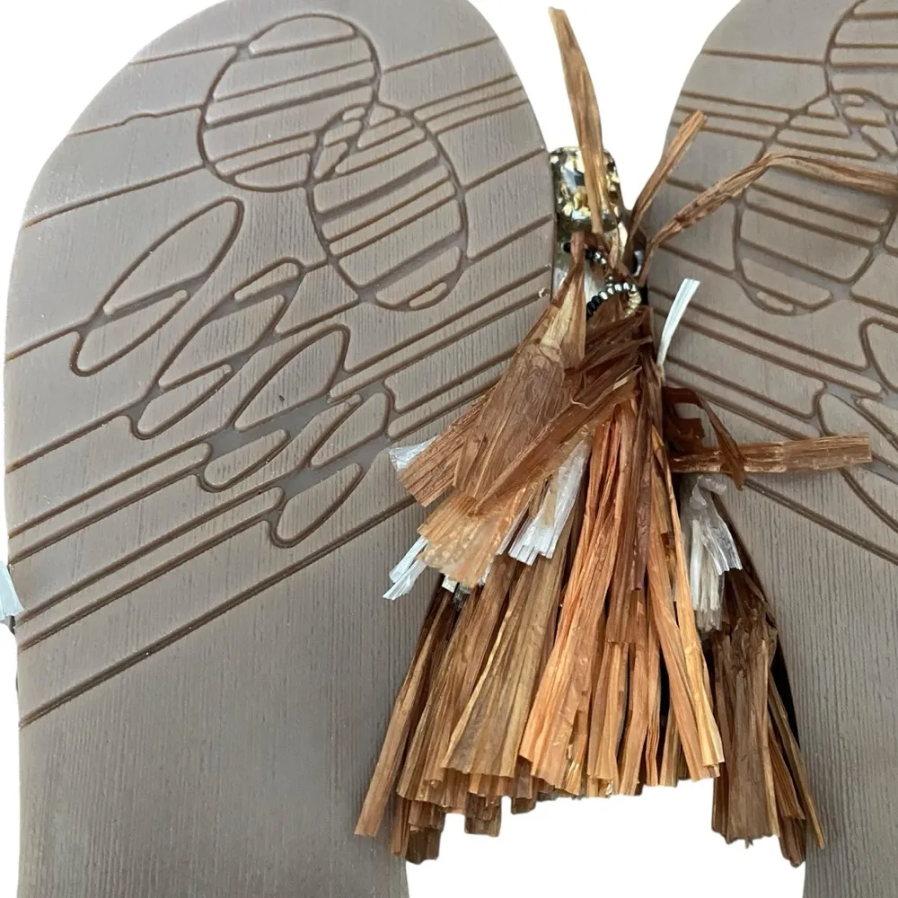 Kenneth Cole NWOB Leather Heron Slide Sandal Fringe Jewels size 9.5 Brown - Image 9