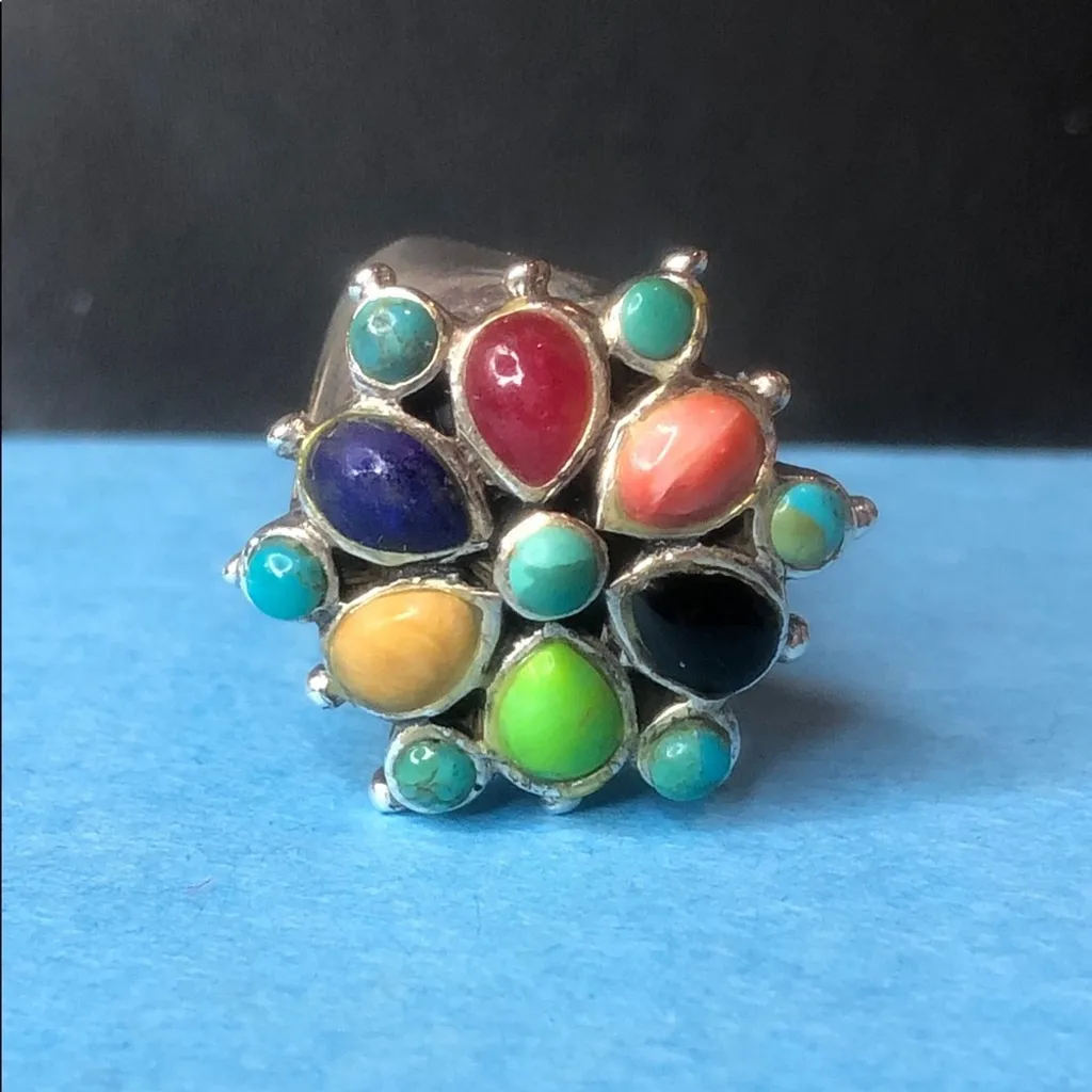 BARSE Multi-Gemstone Cabochon Inlaid Sterling Silver Ring - Image 15