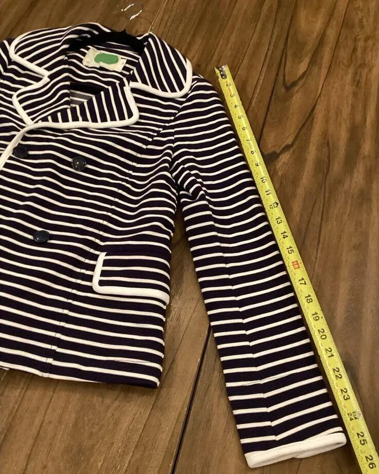 Anthropologie Striped Blazer Nautical Blue and White Double Breasted Jacket S - Image 8