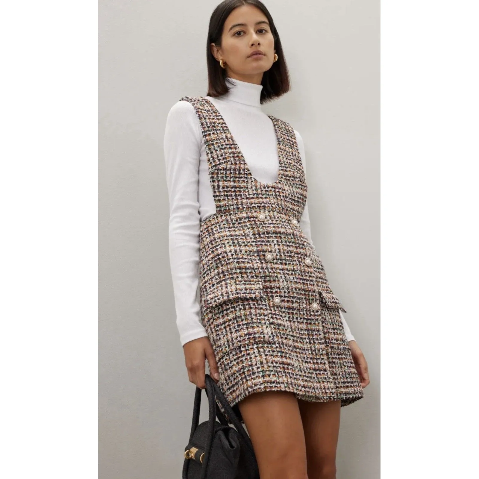 English Factory Tweed Pinafore Dress Size M - Image 6