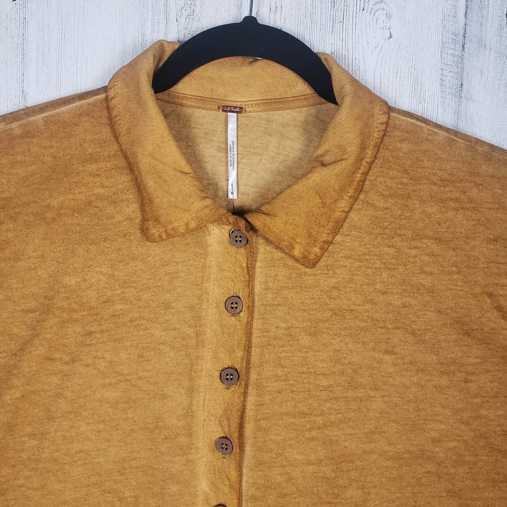 NWT Free People Copper Weekend Rush Crop Short Sleeve Button Up Top Size Medium - Image 2