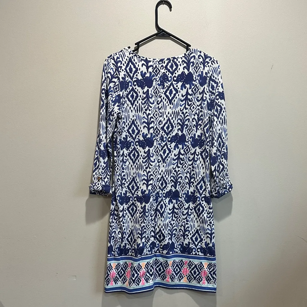Lilly Pulitzer  Ocean Ridge  Dress  Ikat Blue and White 100%COTTON - Image 6