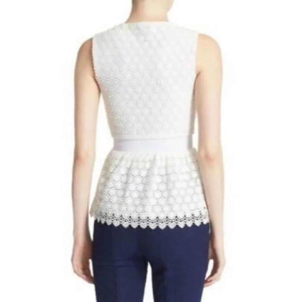 Diane Von Furstenberg Scalloped Hem Peplum Top in Ivory, Size 6 New w/Tag $298 - Image 4
