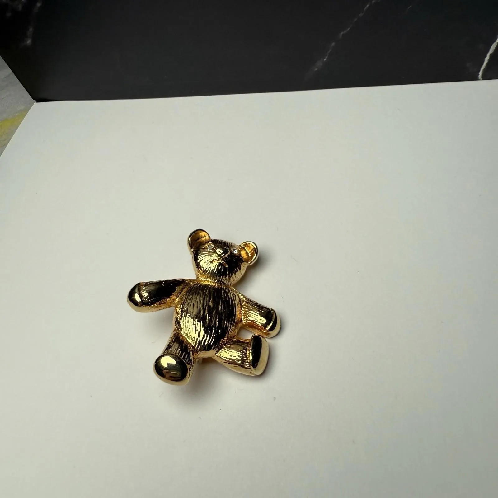 Teddy Bear Rhinestone Brooch Pin Gold Tone Signed Aai - Image 5