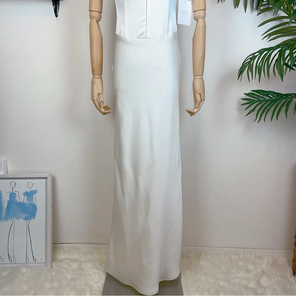 NIA the brand Faith Satin Dress in Pearl - Image 4