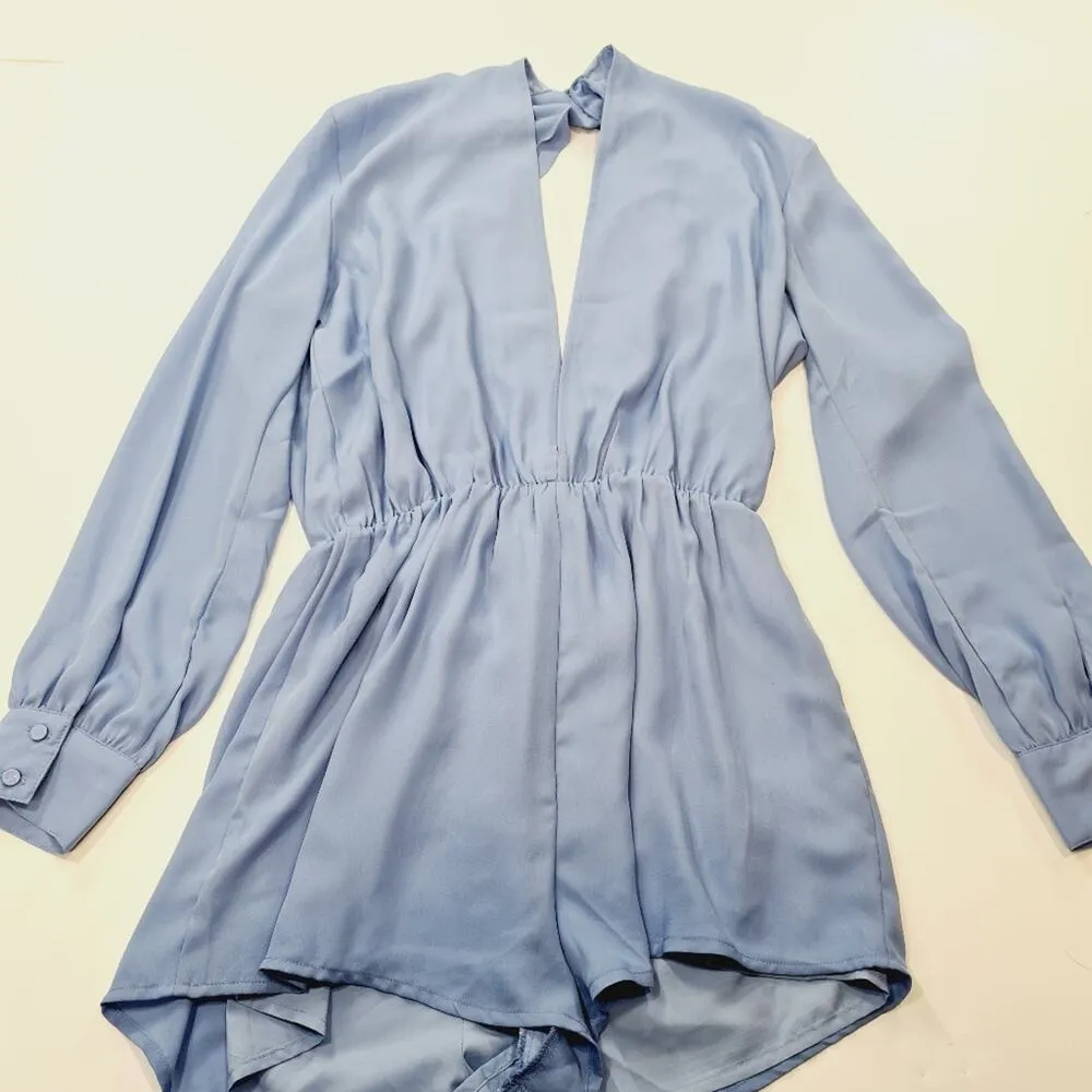 superdown  Kaycie Drape Neck Romper in Blue Medium - Image 13