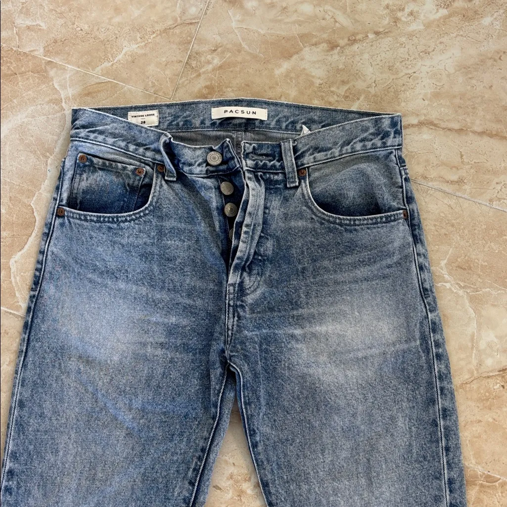 Pacsun vintage loose button fly jeans raw hem size 28 - Image 3