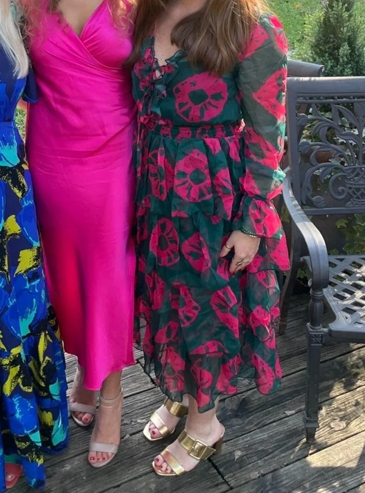 Dark Green & Hot Pink Printed Dresss - Image 13