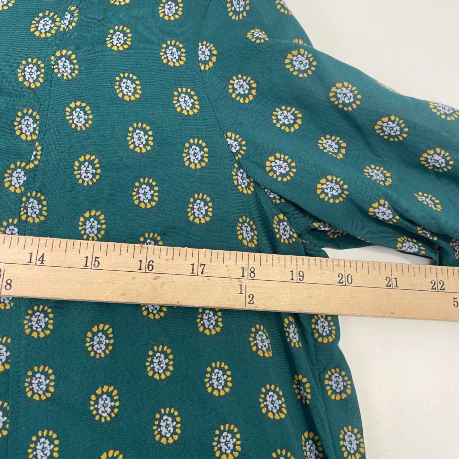 Anthropologie Maeve Monika Teal Print Button Down Tunic Shirt Women's Medium - Image 8