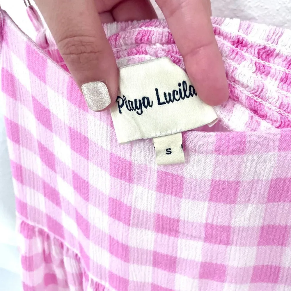 Playa Lucila Women Maxi Slip Dress Pink Check Size S - Image 4
