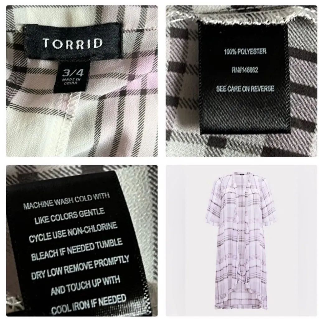 Torrid Kimono Duster Length Sheer Plaid 3/4 Longline - Image 5