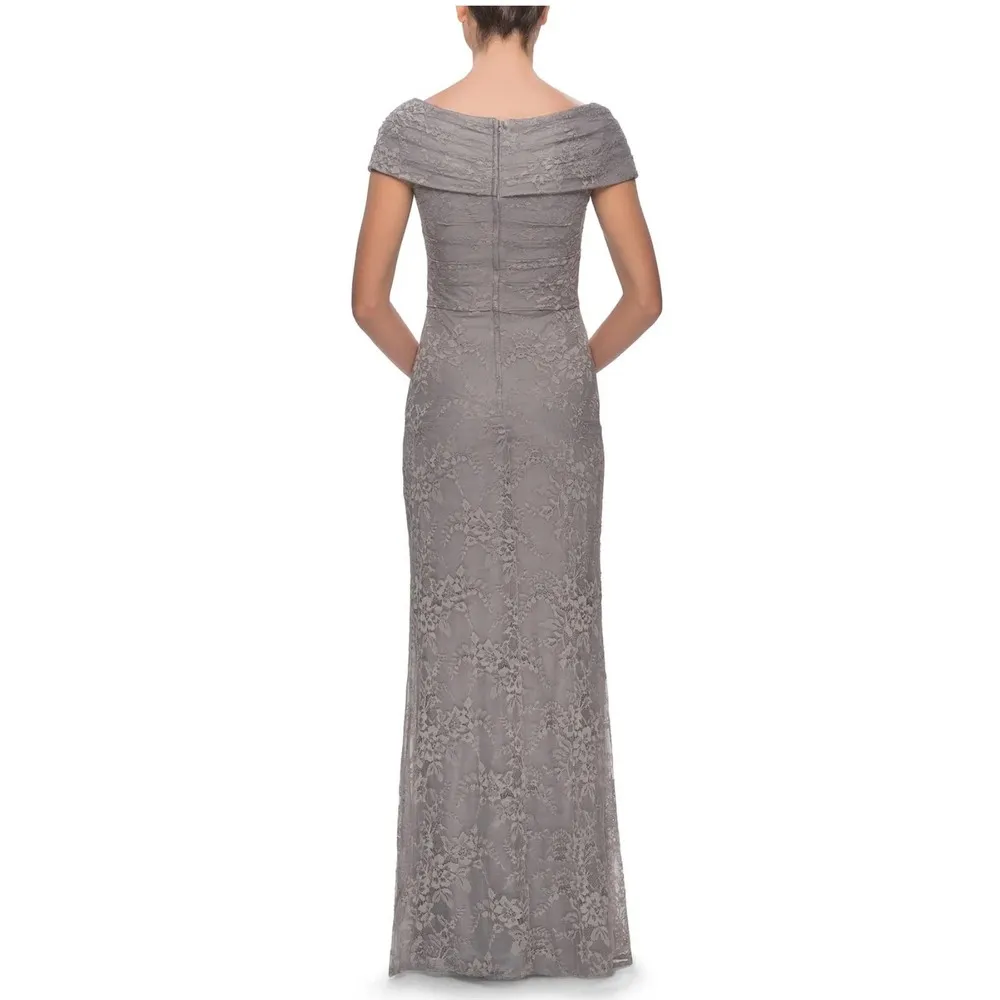 LA FEMME formal and  wedding Portrait Neck Lace Gown In gray size 14 (US L) - Image 3