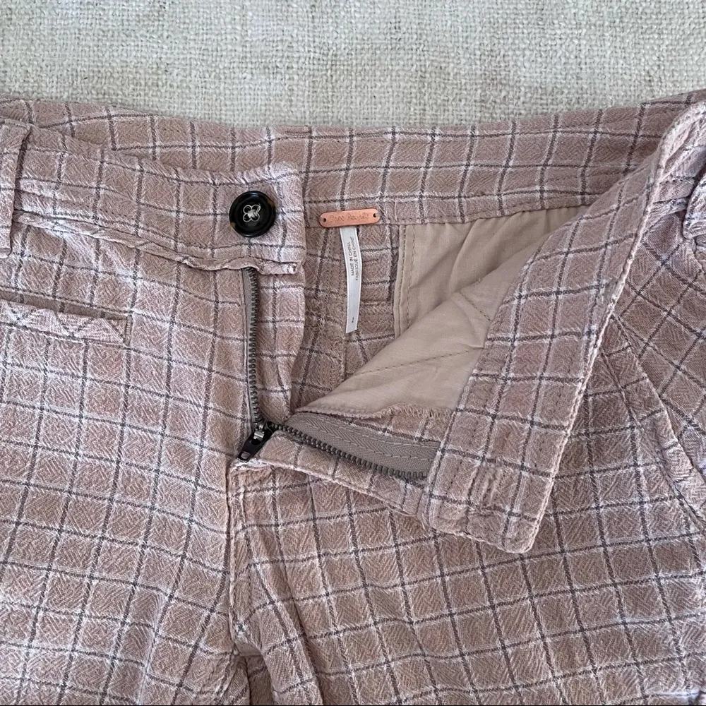 Free People Crinkle Tan Plaid Pants - Image 2