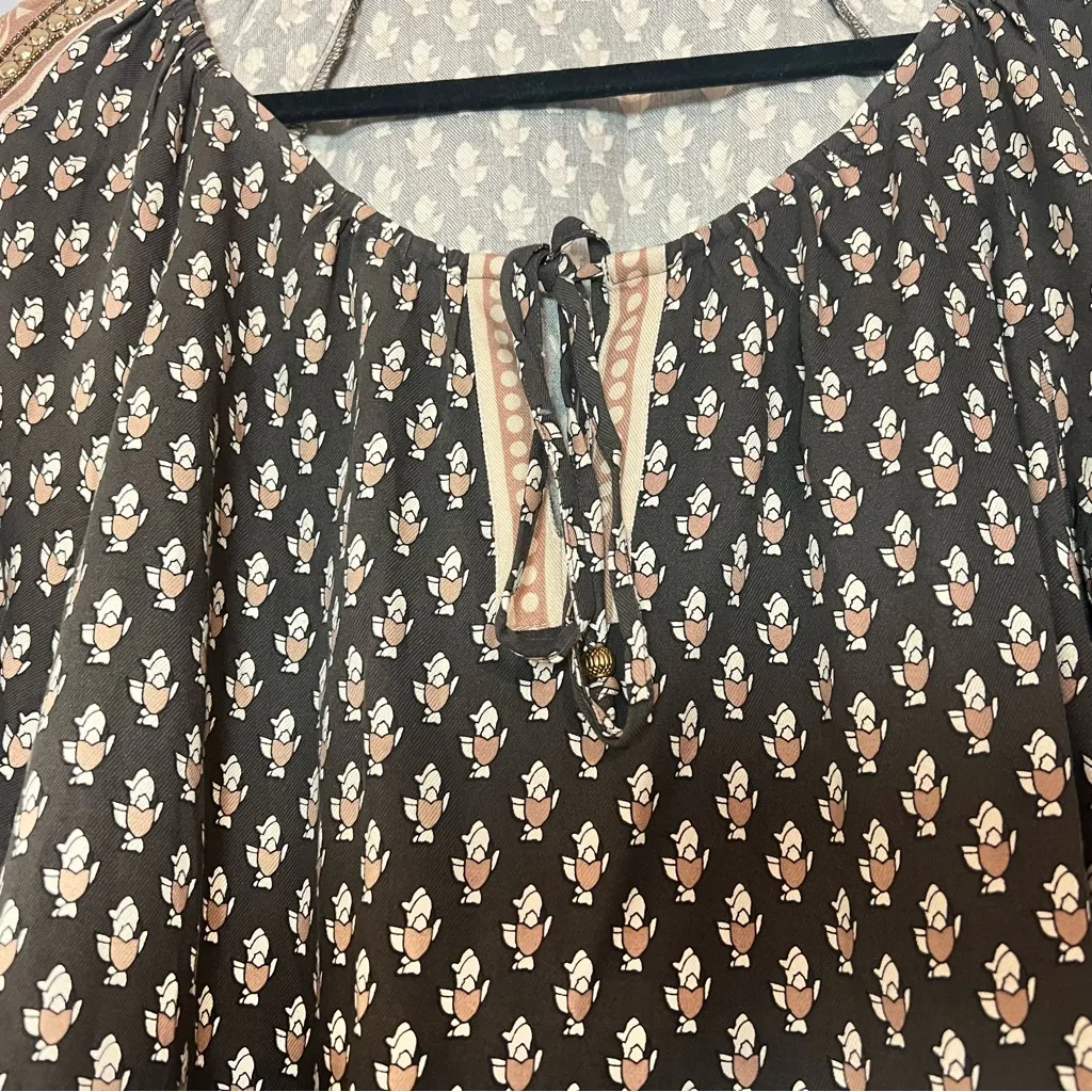 Soft Surroundings Jolene Blouse Top Beaded Embellished Gold Black Pattern Large - Image 10