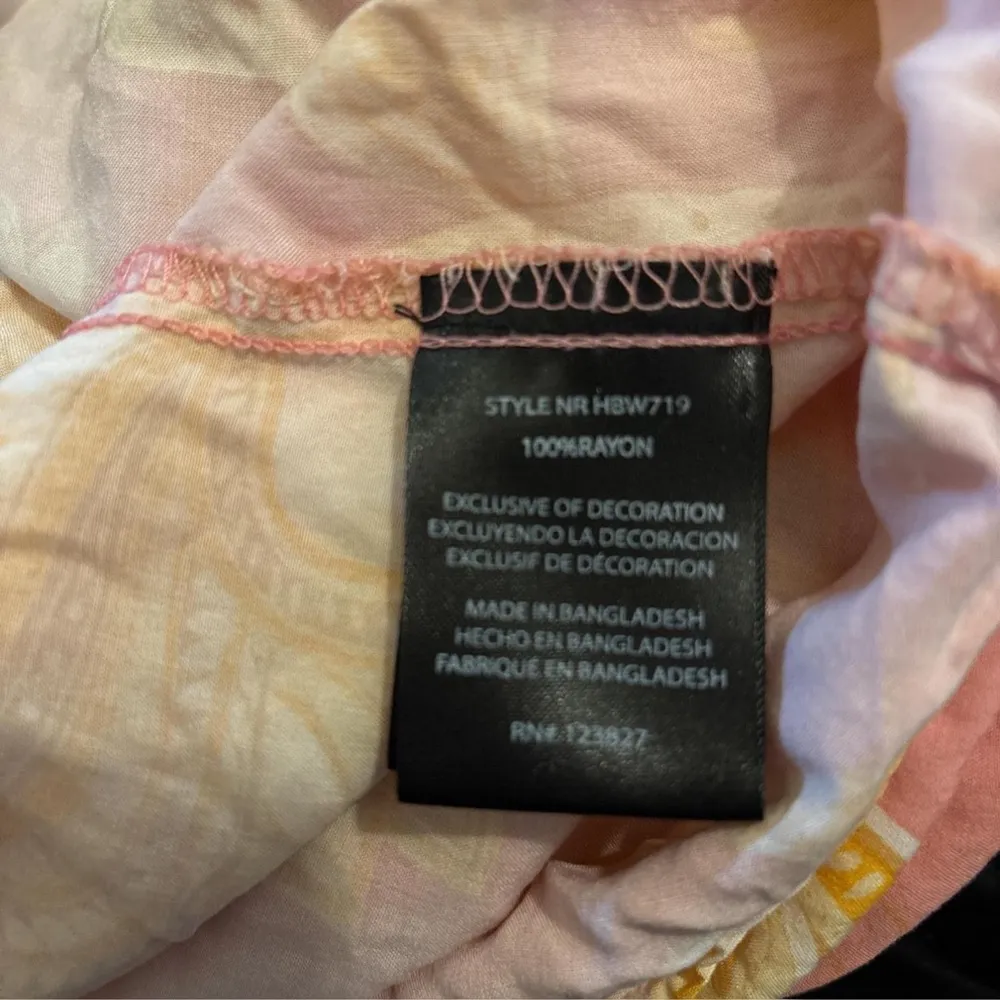 Harvey Bernard Size M Pink Coral Gold Floral Smocked Square Neck Peasant Top Size M - Image 5