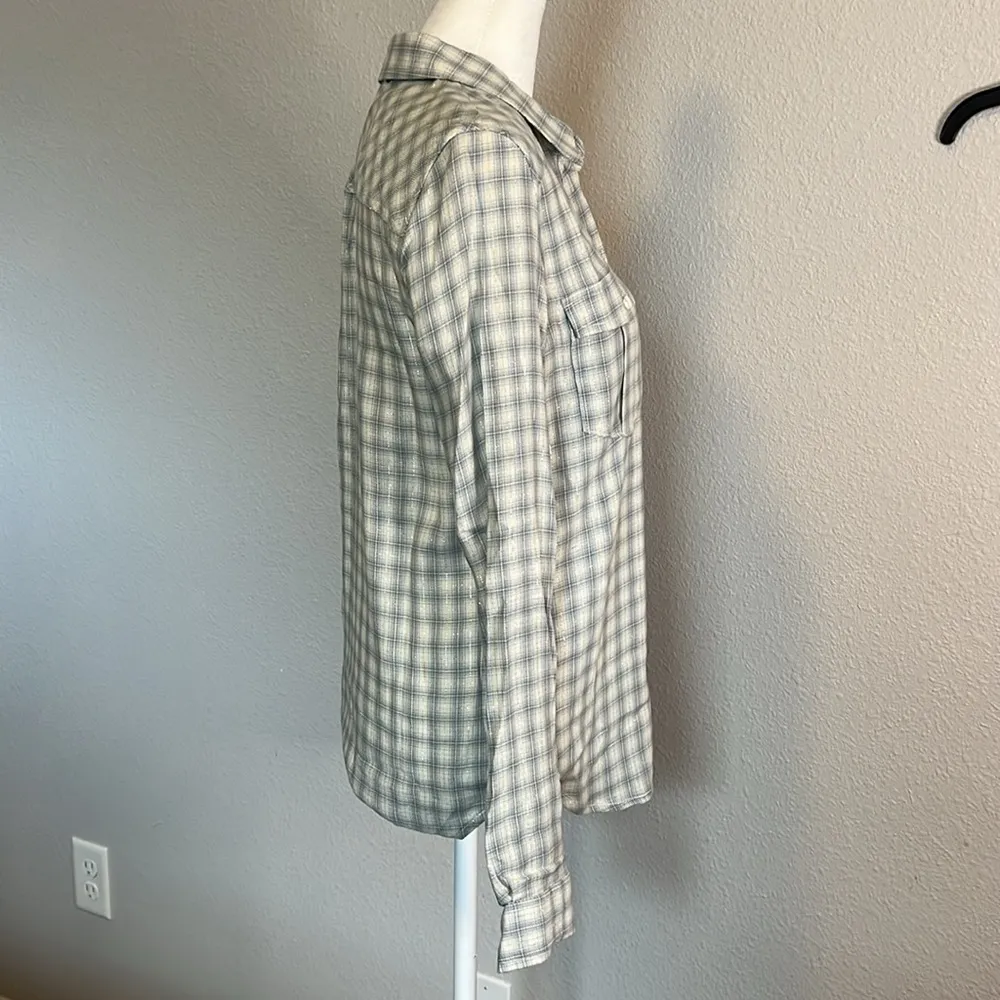 Paige Button Down Shirt Blue/Gray/Silver Plaid Size XS - Image 4
