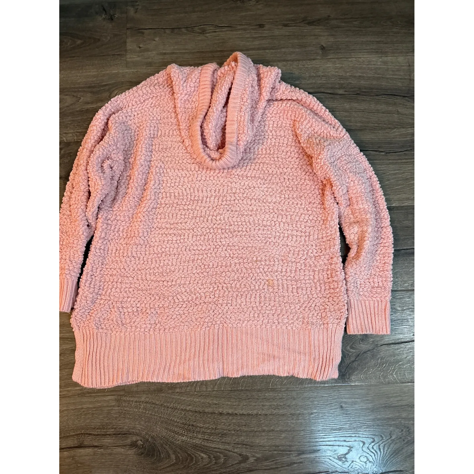 ZENANA PREMIUM Pink Textured Popcorn Knit Hooded Tunic Oversized Sweater Size M - Image 7