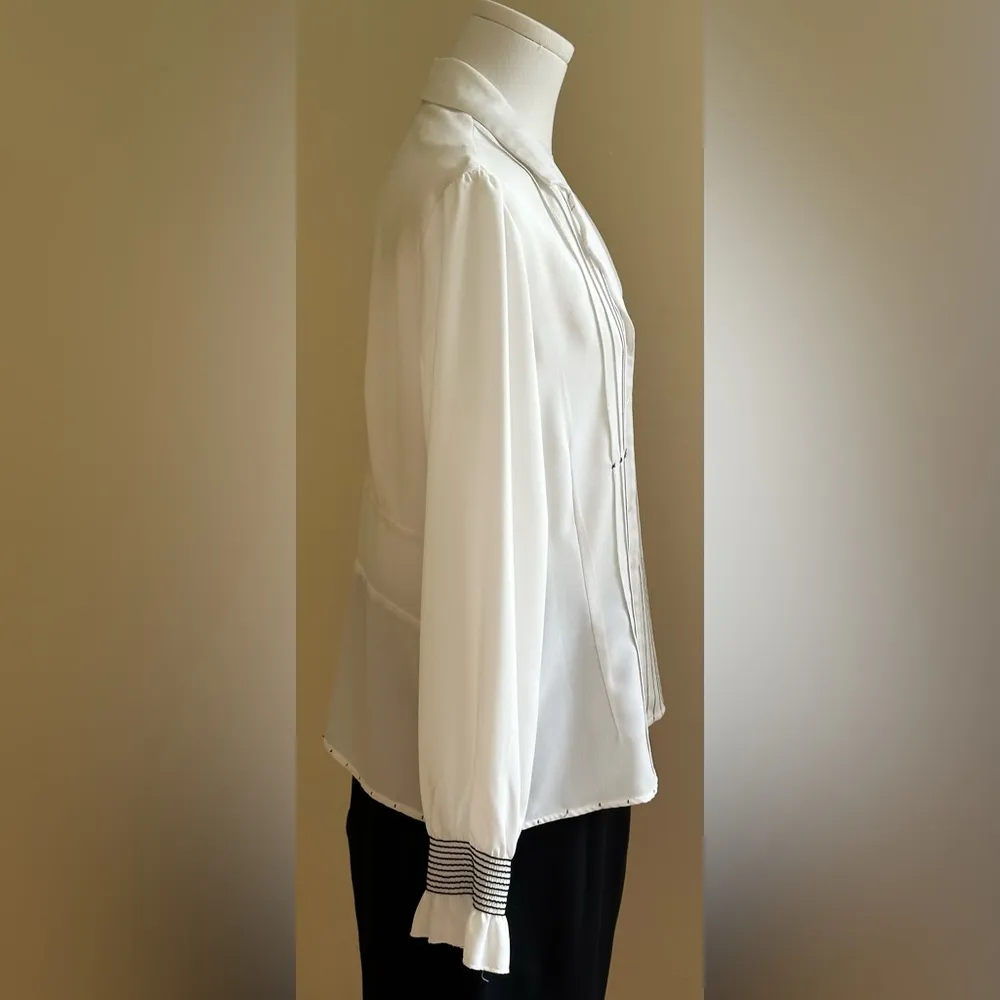 Norton McNaughton White Sheer &  Black Thread Collard Button Down Blouse Sz 10P - Image 5