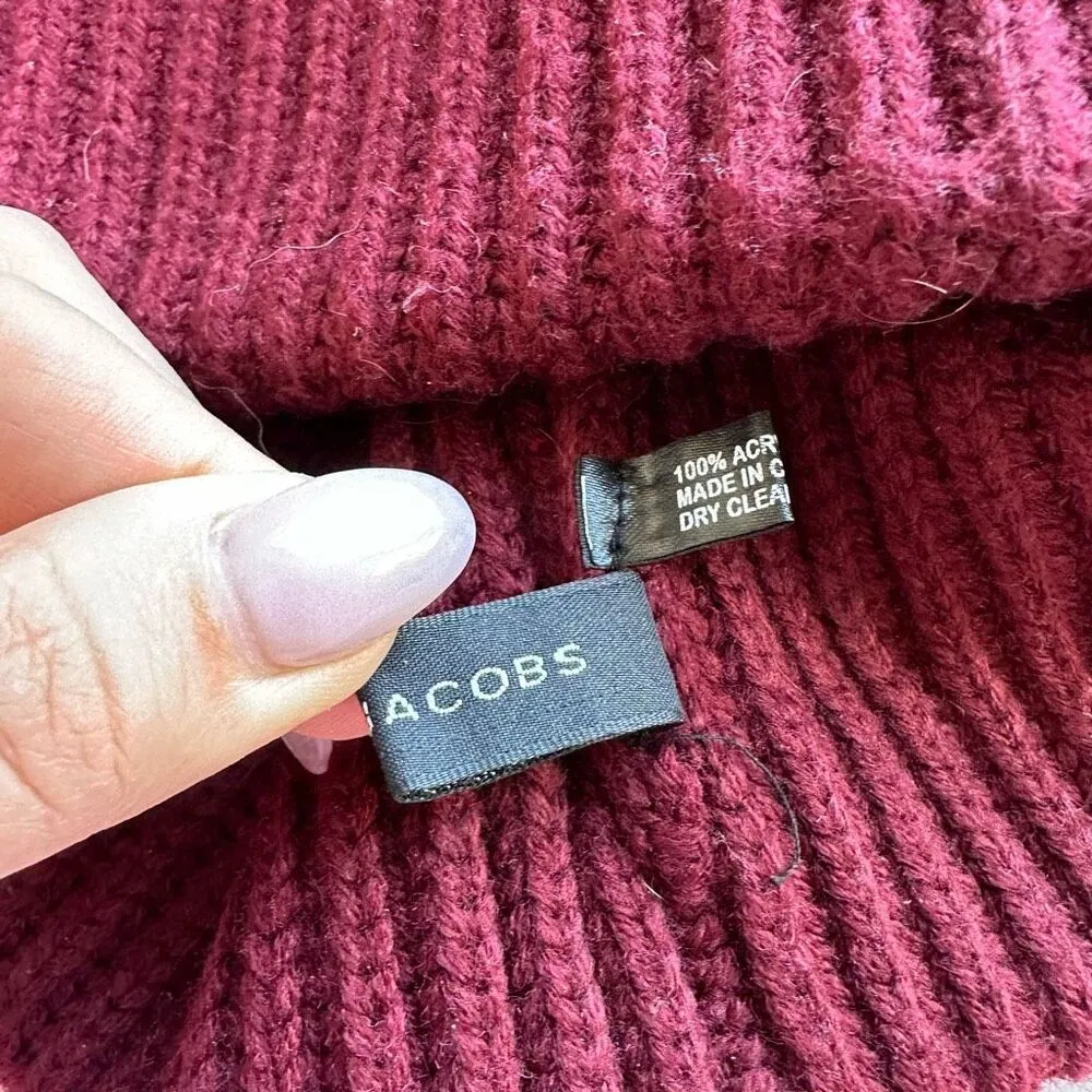 Marc Jacobs Burgundy Bordeaux Red Knit Ribbed Pom Pom Hat Beanie One Size - Image 5