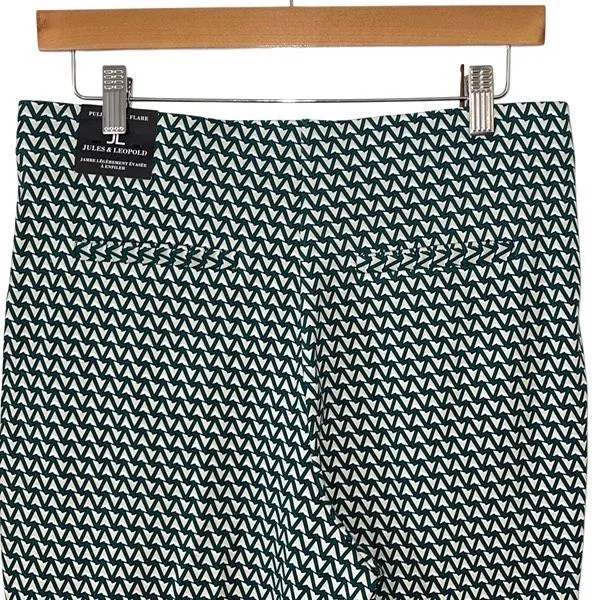 JL Jules & Leopold Womens Geo Kick Flare Pull-on Pants Green White Medium NWT - Image 4