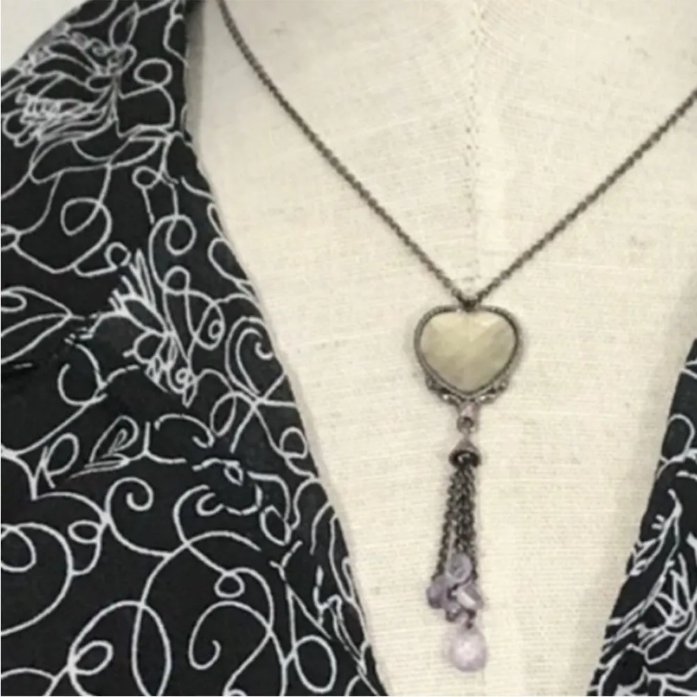 Vintage Heart and Tassel Statement Necklace Gold - Image 2