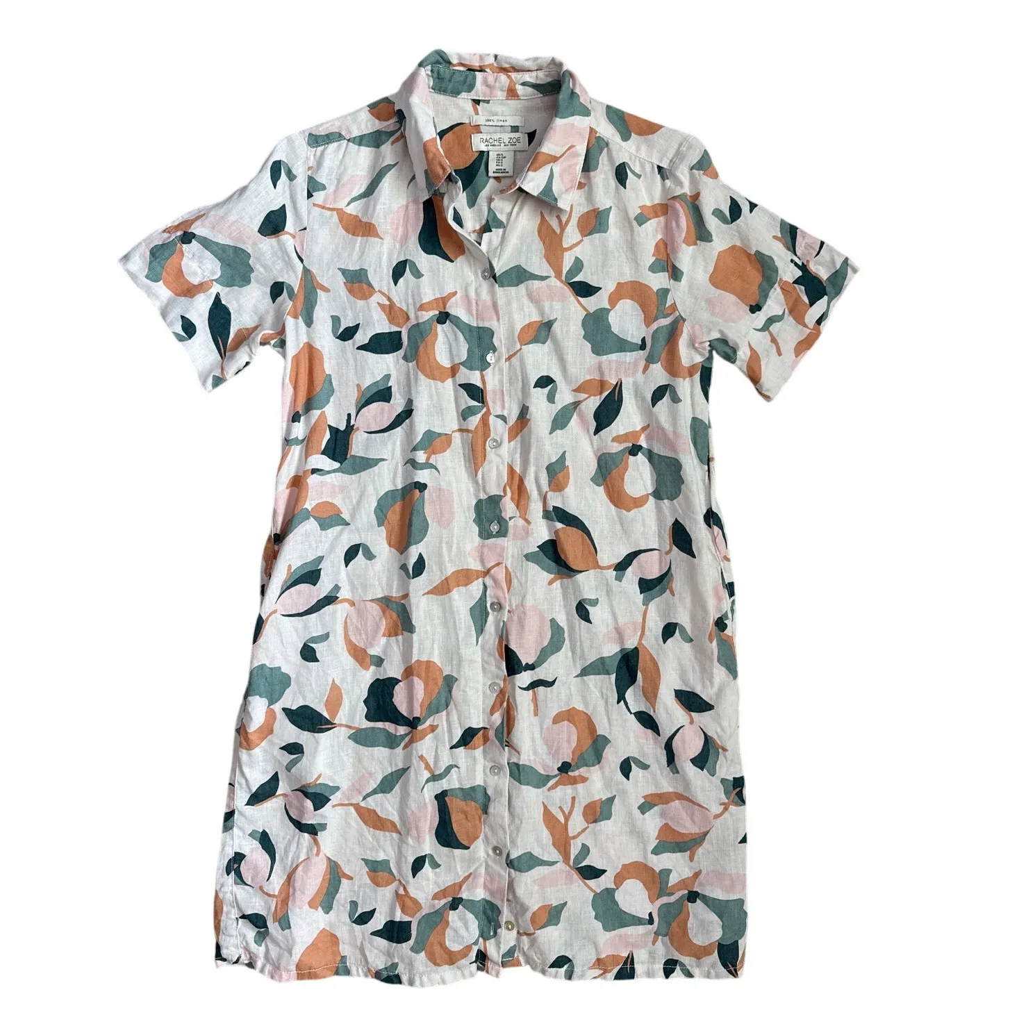 Rachel Zoe Linen Short Sleeve Button Up‎ Tee Shirt Dress Multicolor Size Small - Image 3