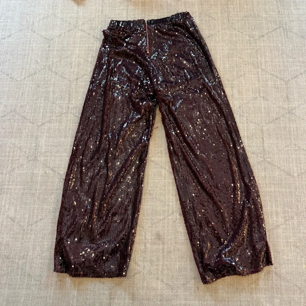 Lulus  Celebrity Shine Burgundy Feather Sequin Two-Piece Large - Image 6