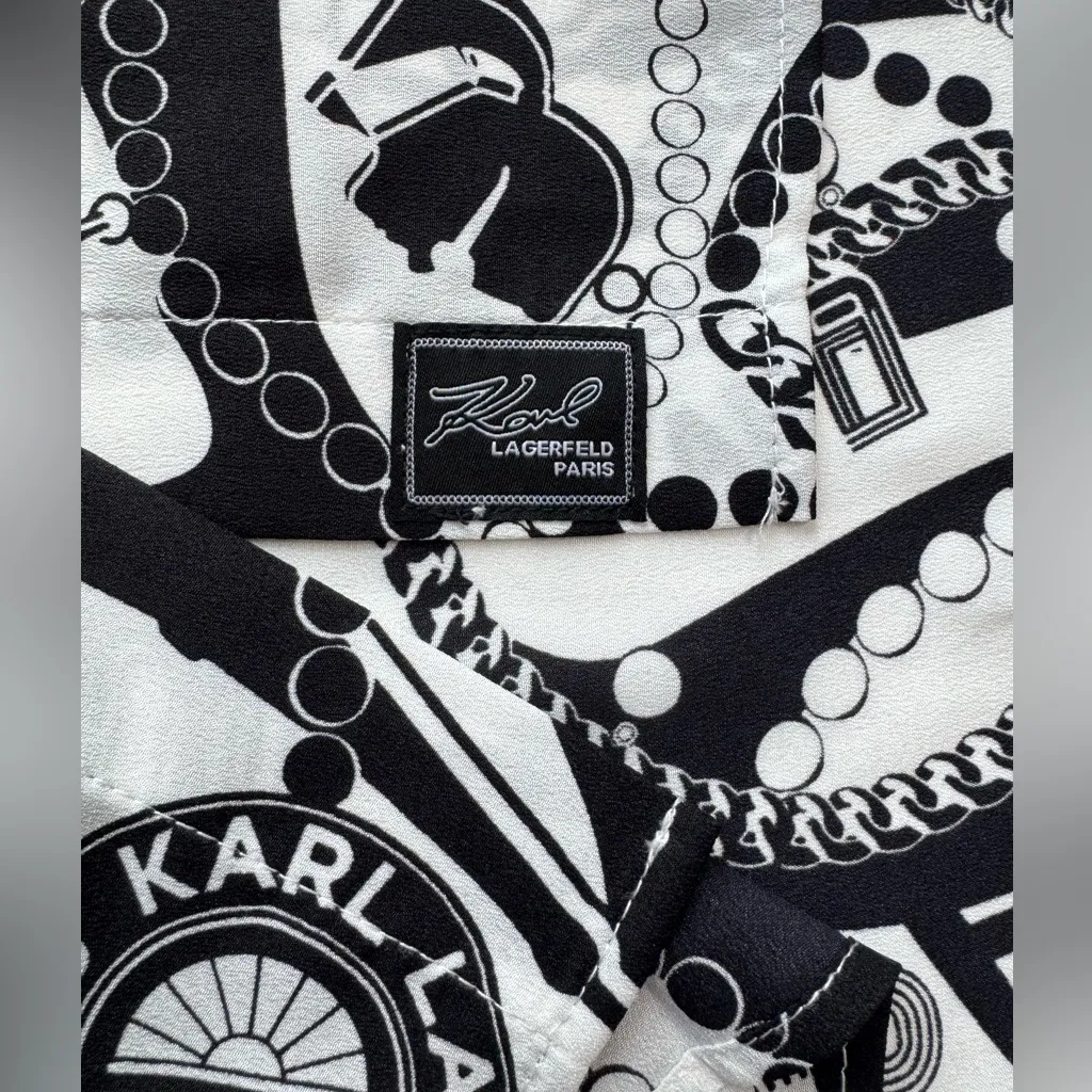 Karl Lagerfeld Paris Black & White All Over Print Button Down Blouse Size M NWT - Image 14