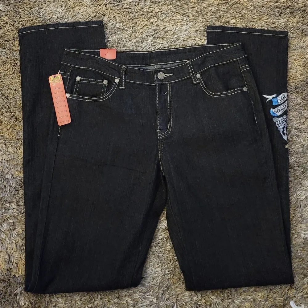 NWT! Jafari Vintage Black Skull Embroidered Tattoo You Bootcut Jeans 13/14 Size undefined - Image 9